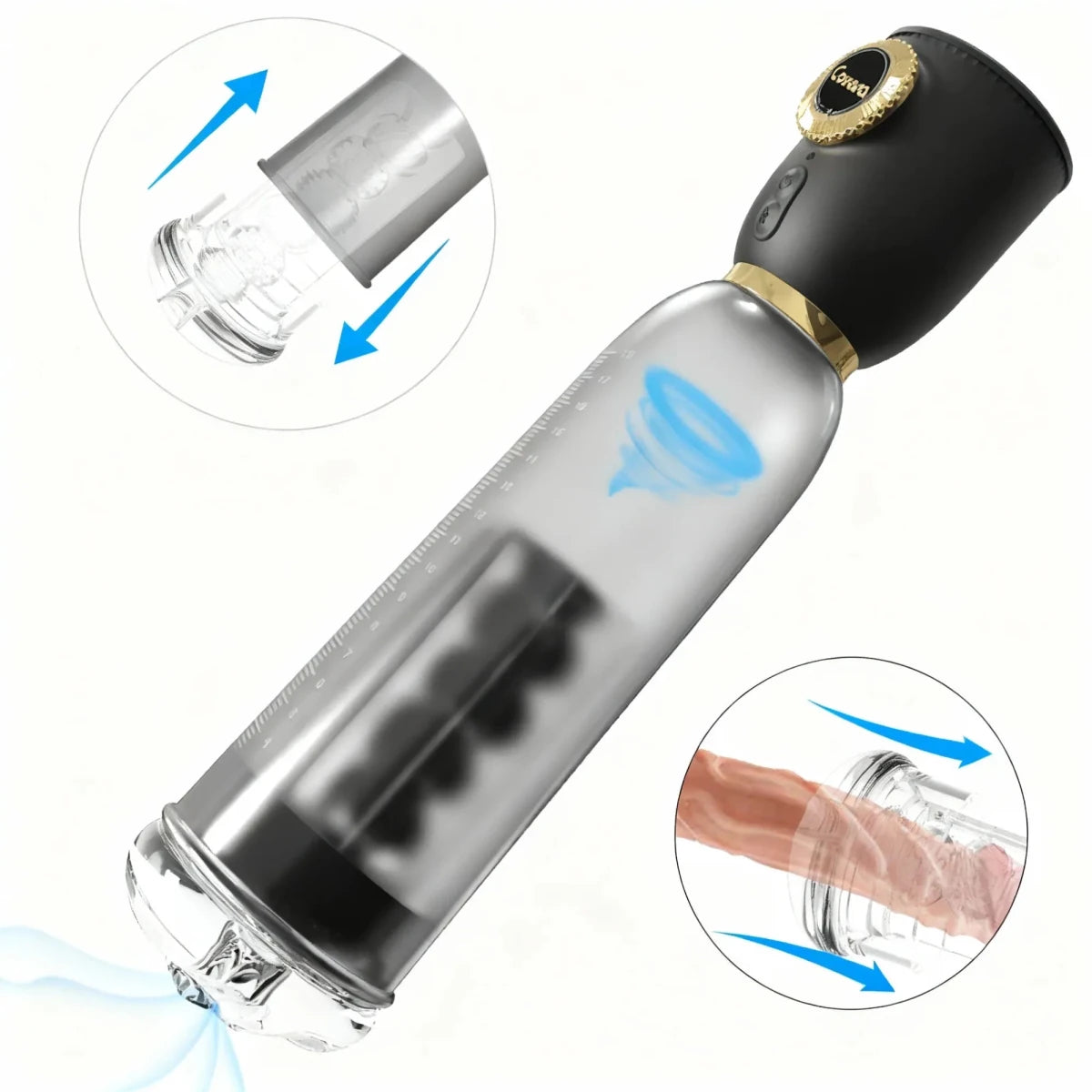 Royal Penile Pump 2 - in - 1 - Dehnungsstraining beinhaltet 6 Saugmodi+5 Druck - DELUSTLAB