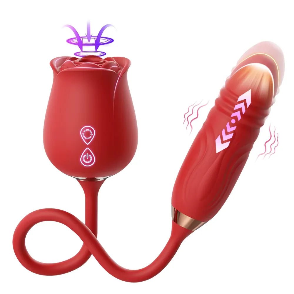 4 IN 1 Klitorisleck Rosenvibrator Stimulator Stoßdildo Analplug mit 10 Saug und Stoßmodi - DELUSTLAB