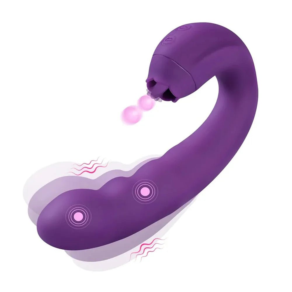 3 in 1 Klitoris G - Punkt Vibrator mit 10 Stoßfunktion 10 Rotation 3 Zungenlecken - DELUSTLAB
