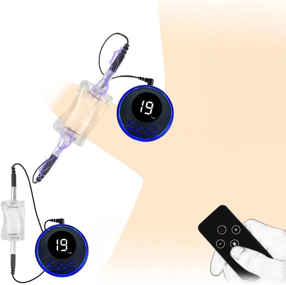Elektro - Schock Penistrainer Cockring Stimulator mit Penis und Hodenringen - DELUSTLAB
