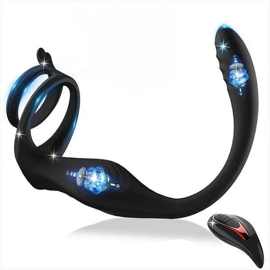 Analvibrator Penisring Prostatamassagegerät Butt Plug mit 9 Vibrations und Stoßmodi - DELUSTLAB