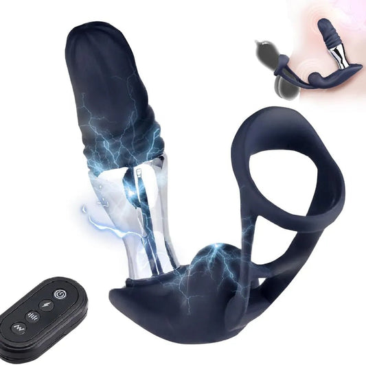 E - stim Penisring Analvibratoren mit 10 Vibration & Teleskopisch & 6 Elektroshockmodi - DELUSTLAB