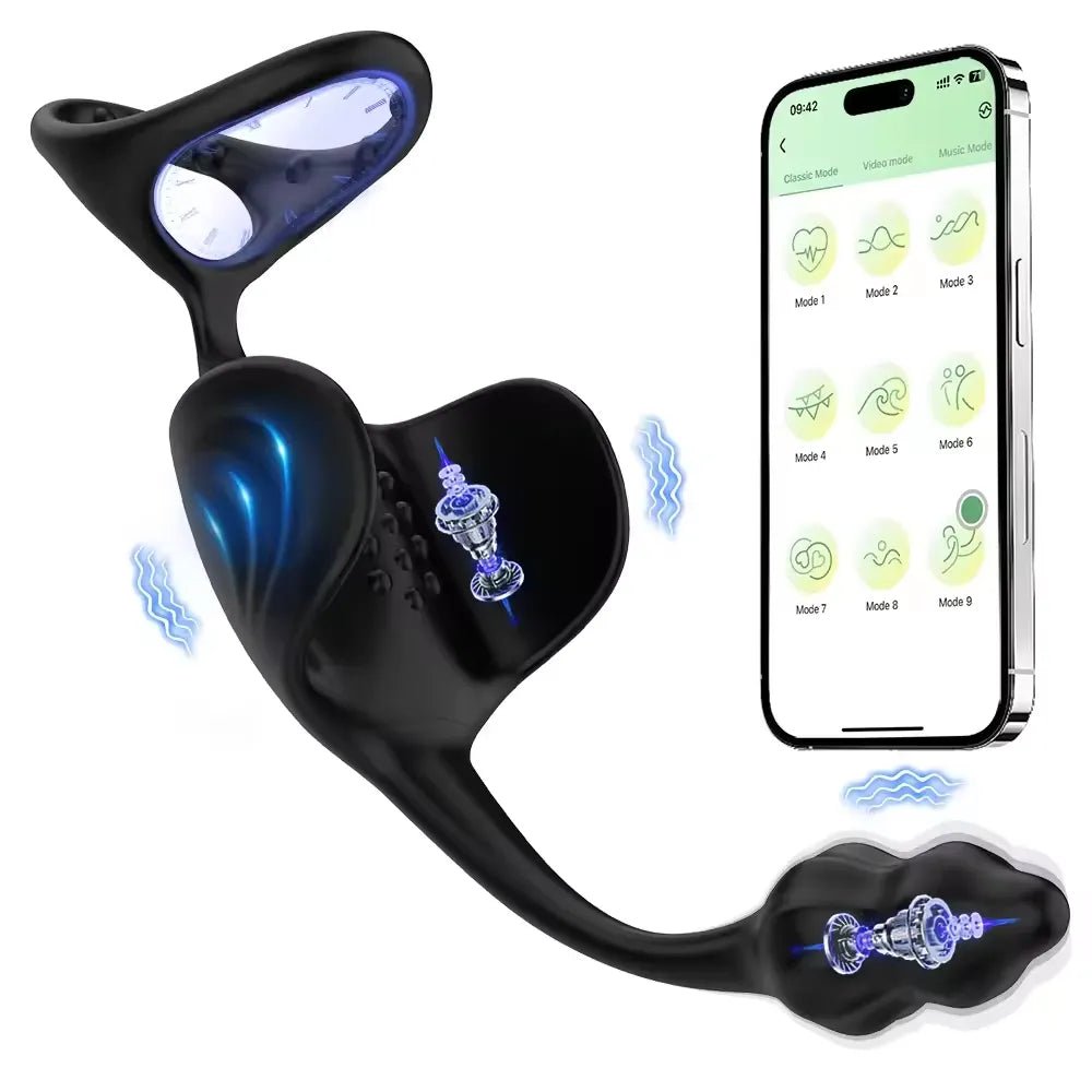 3 IN 1 Hodenvibrator Penisring Vibratoren Prostata Stimulator Massagegeräte mit 9 Vibrationsmodi - DELUSTLAB