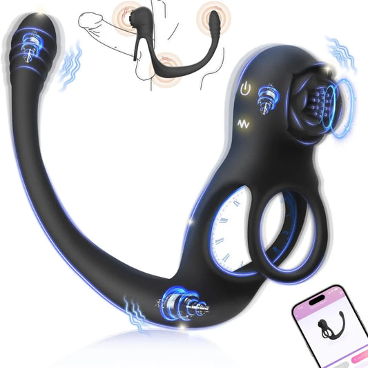 4 IN 1 Rose Cockring Penis Vibrator Prostata Massagegerät Analplug mit 10 Vibrationsstufen - DELUSTLAB