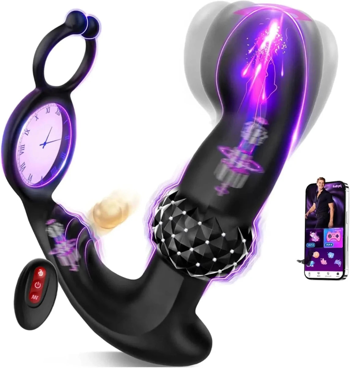 AI - sync Analvibratoren Prostata Stimulator Massagegerät mit Dual Penisring & 7+7 Modi - DELUSTLAB