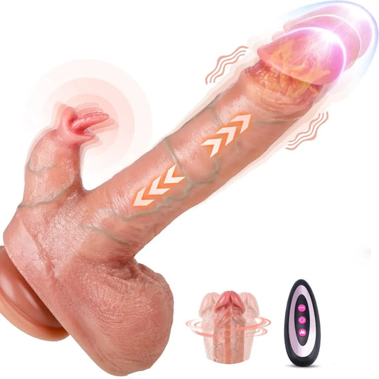 4 in 1 Realistischer Dildo mit 10 Vibrationsmodi & 7 Schubmodi & 7 Rotationsmodi - DELUSTLAB