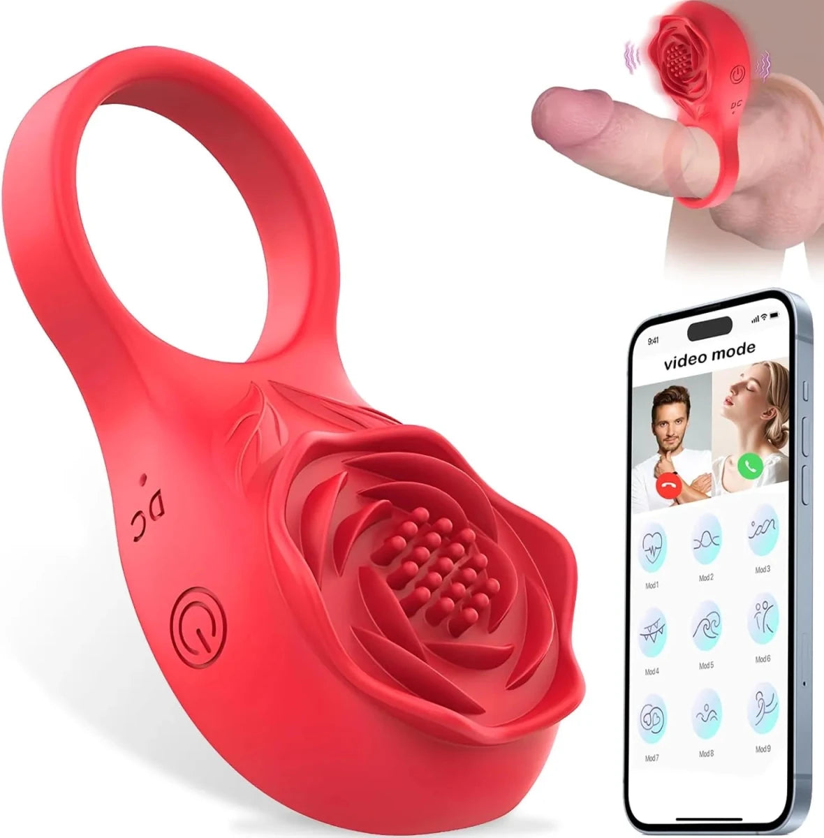 Rose Vibrator Klitorisstimulator Penisring Hodenmassagegerät mit 9 Vibrationsmodi - DELUSTLAB