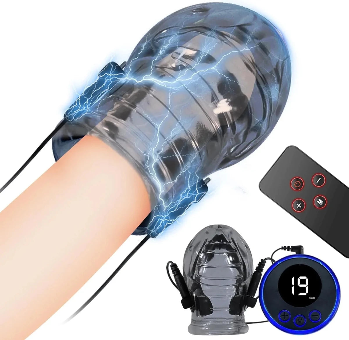 E - stim Extrem Eichel Hülse Penis Trainer Set mit 8 Elektroschock - Modi - DELUSTLAB