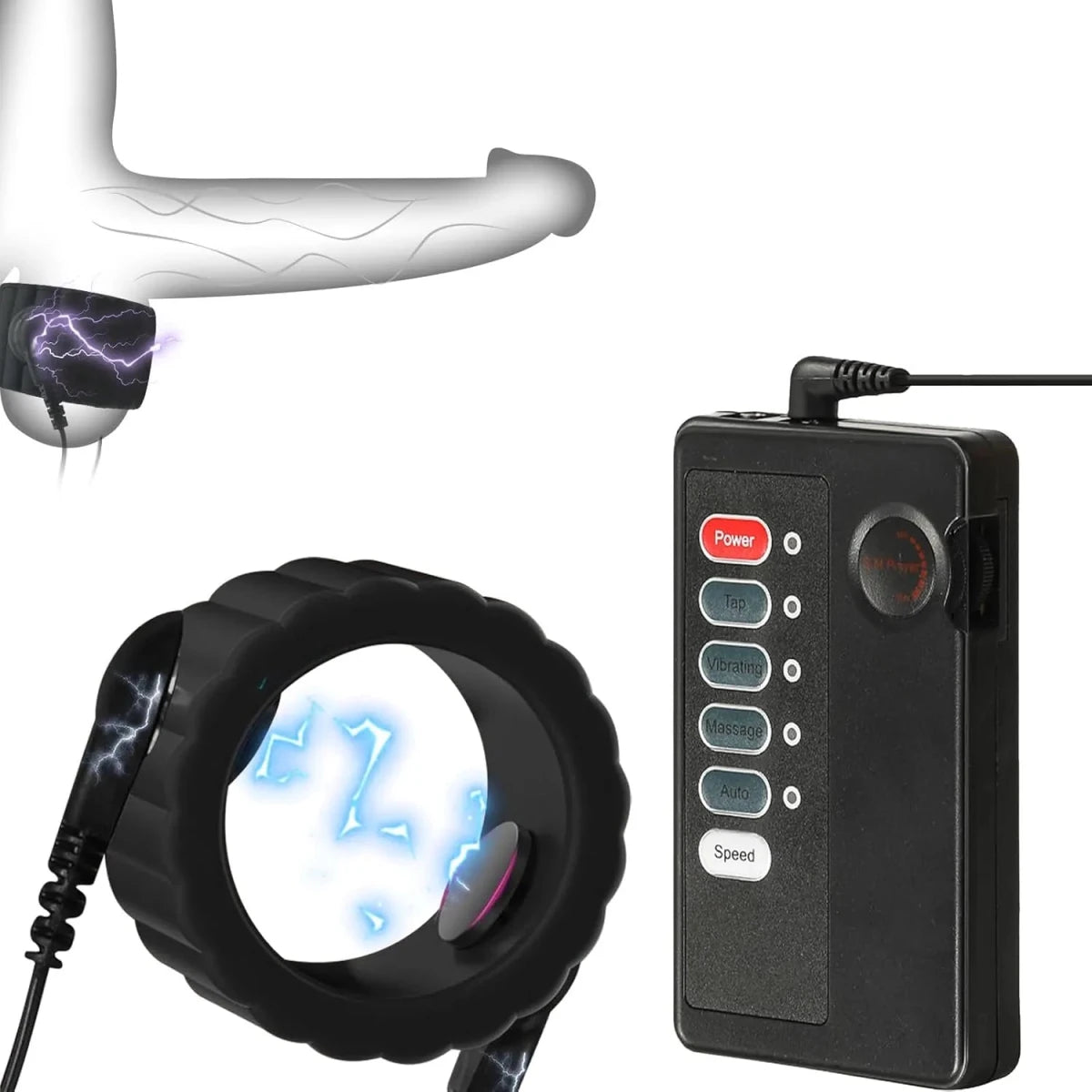 Elektrische Penisringe Elektro Schock Penis Trainer mit Host und Penis - Elektroden - Ring - DELUSTLAB