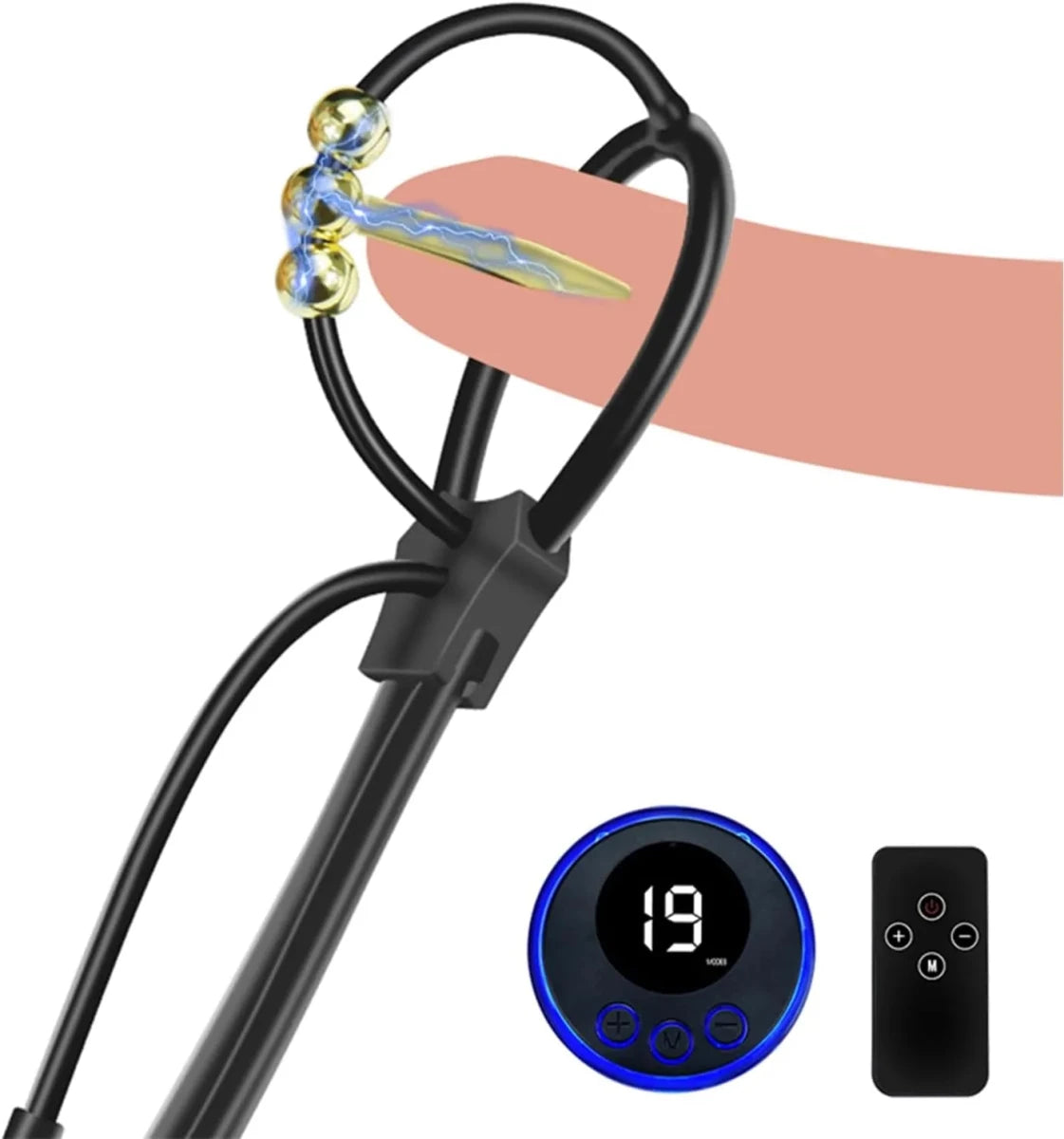 Elektro Shock Einstellbar Silikon Penisring Eichelring mit Kugel Elektrische Stimulation - DELUSTLAB