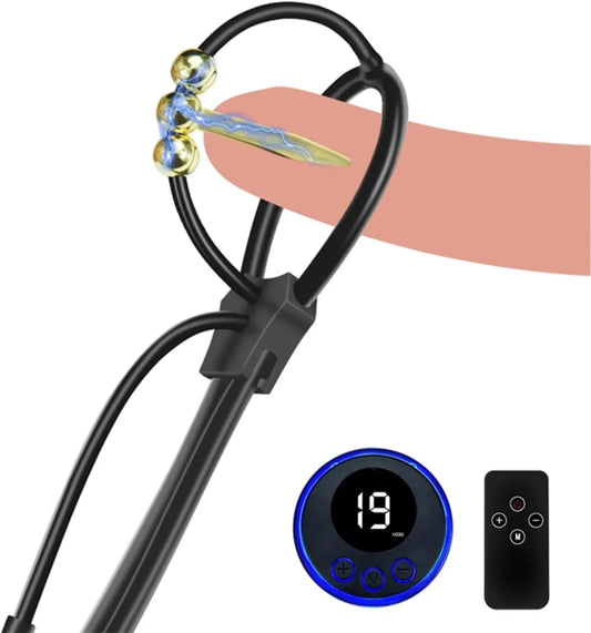 Elektro Shock Einstellbar Silikon Penisring Eichelring mit Kugel Elektrische Stimulation - DELUSTLAB