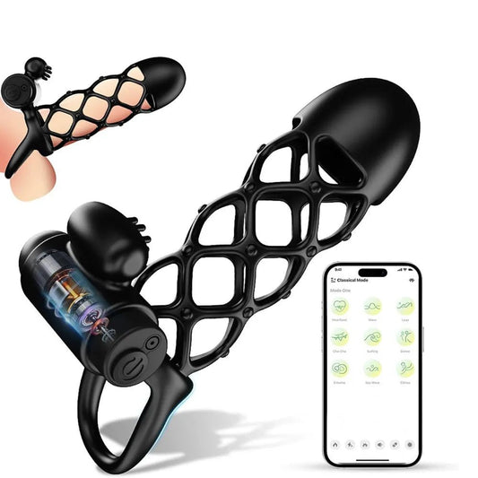 Elektrischer Penistrainer Vibrator Penishülle Eichel Stimulation mit 10 Vibrationsmodi - DELUSTLAB